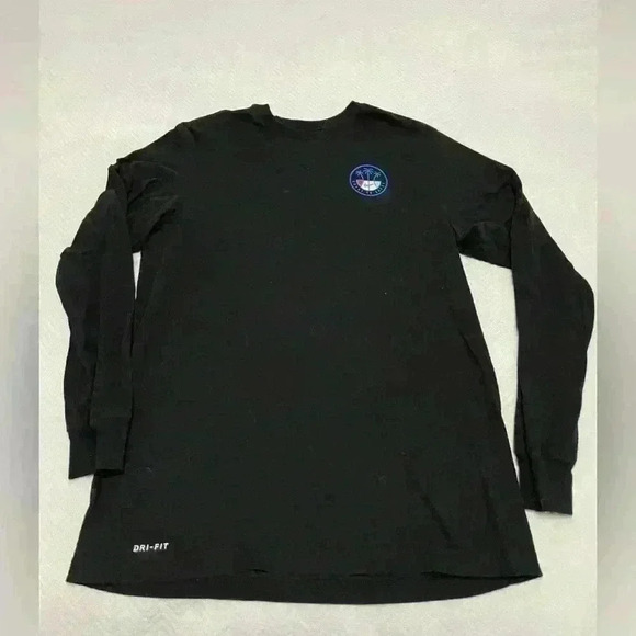 NIKE LONG SLEEVE T SHIRT MENS SIZE M BLACK.  DRI FIT COTTON NIKE REC LEAGUE LOGO - Picture 1 of 6